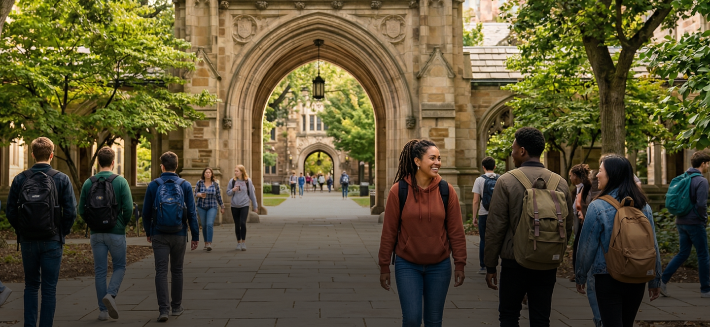 Students walking on university campus